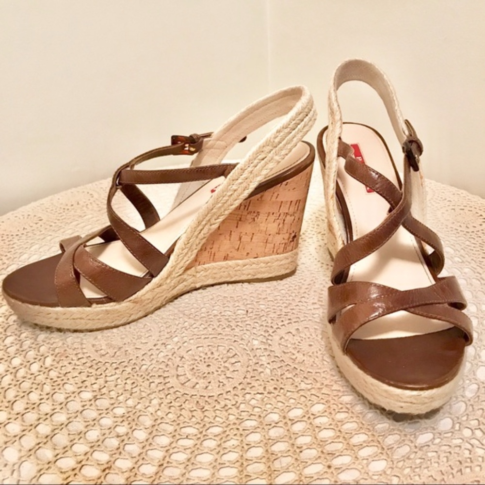 Prada Strappy Platform Cork Wedges Espadrilles Wrap Sandals Size 9